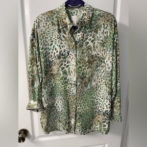Chico’s 100% Polyester Long Sleeve Collared Top with Embellishments